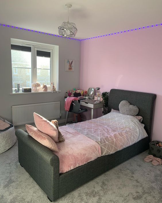 Pink and grey with purple lights room