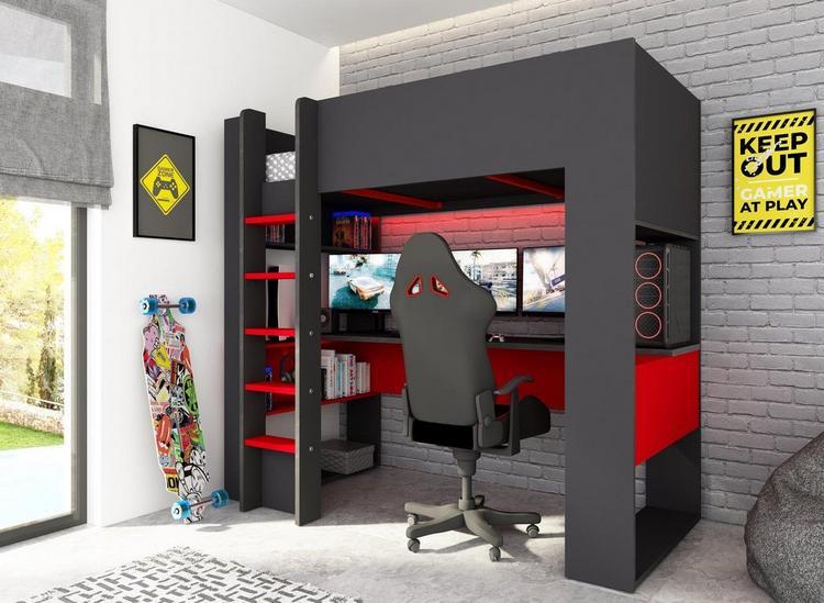 marshall-gaming-gamer-kids-bunk-high-sleeper-black-red