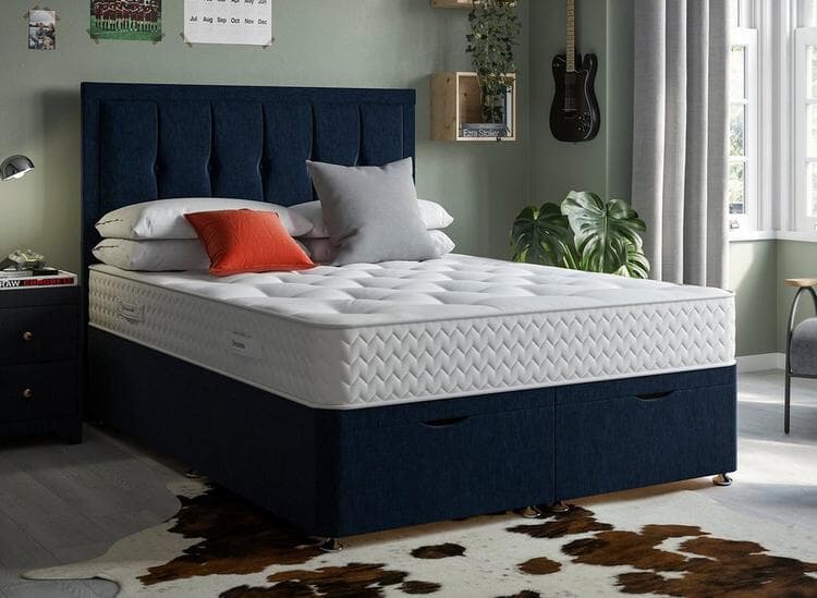 Navy blue divan bed with headboard