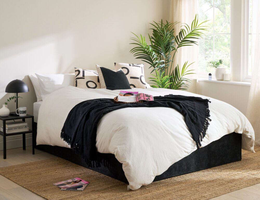 COSMO SHOOT Cosmopolitan Quick Build Platform Bed Frame in black - side angle
