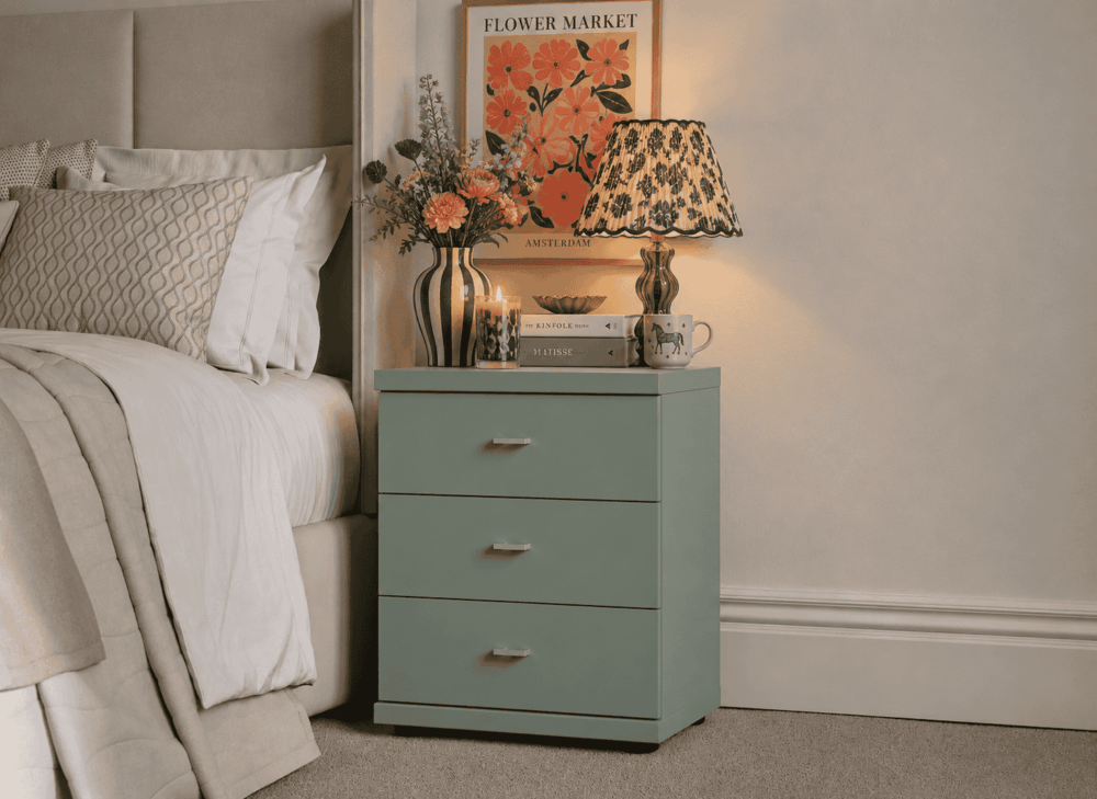 Dover bedside table modified with AI for a maximalist style