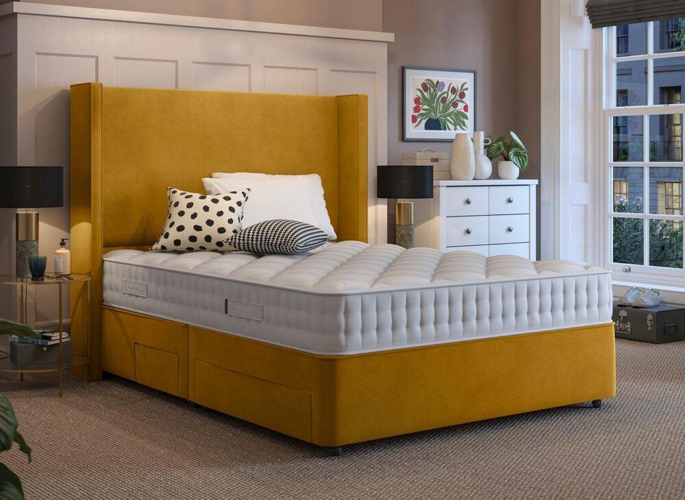 Flaxby Sprung Divan Bed Base in velvet touch gold
