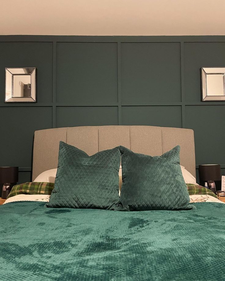 Grey bed with teal textiles - @life.at.the.brills