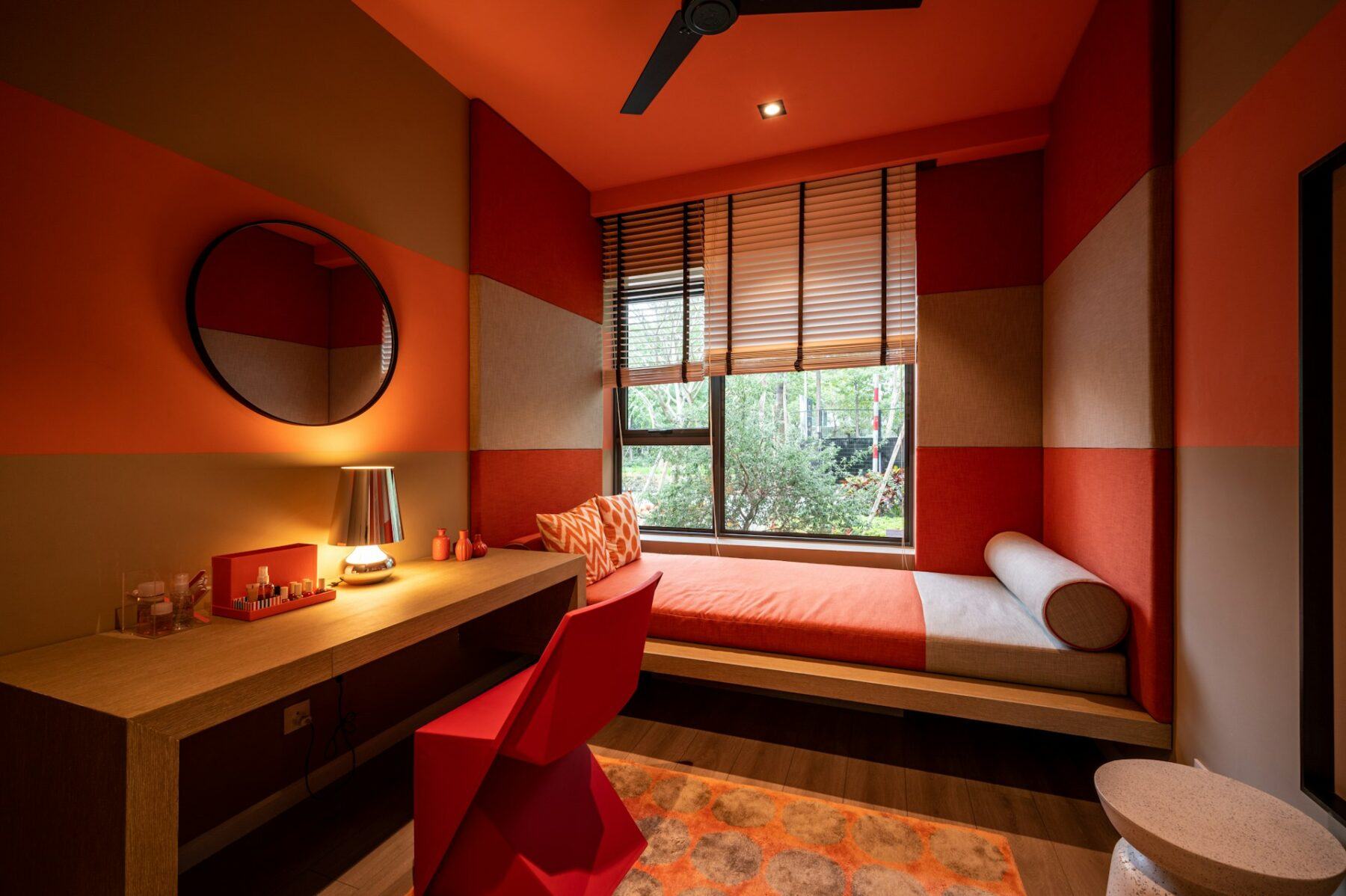 Bright red bedroom