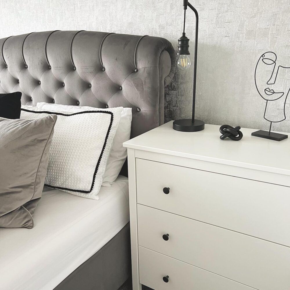 The Ellis bed in a modern monochrome bedroom