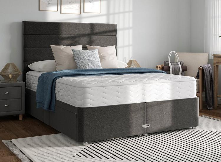 Tadley combination mattress on a neutral grey divan bed frame