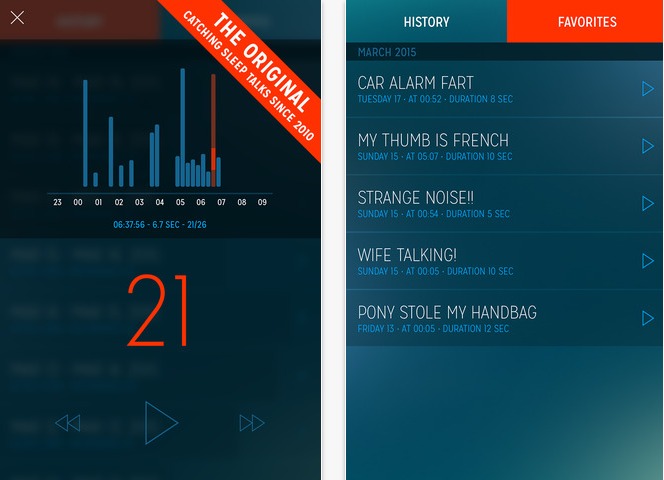 A screen shot of the Sleep Talk Recorder app