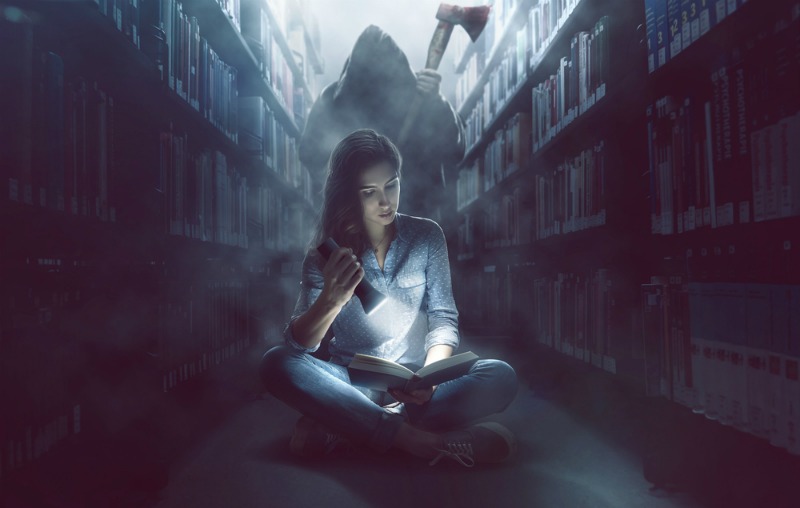 image of reading in a haunted library