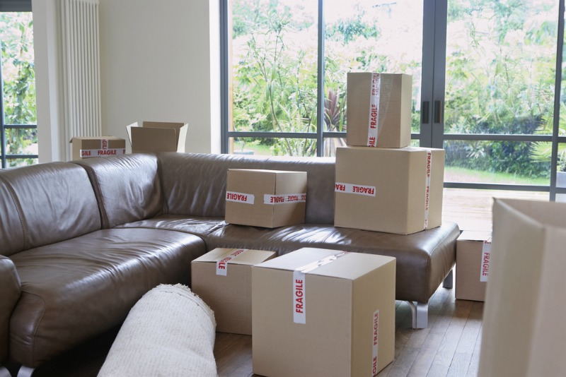 image of sofa and boxes