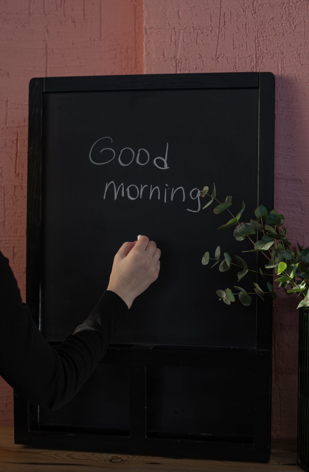 good morning written on chalkboard
