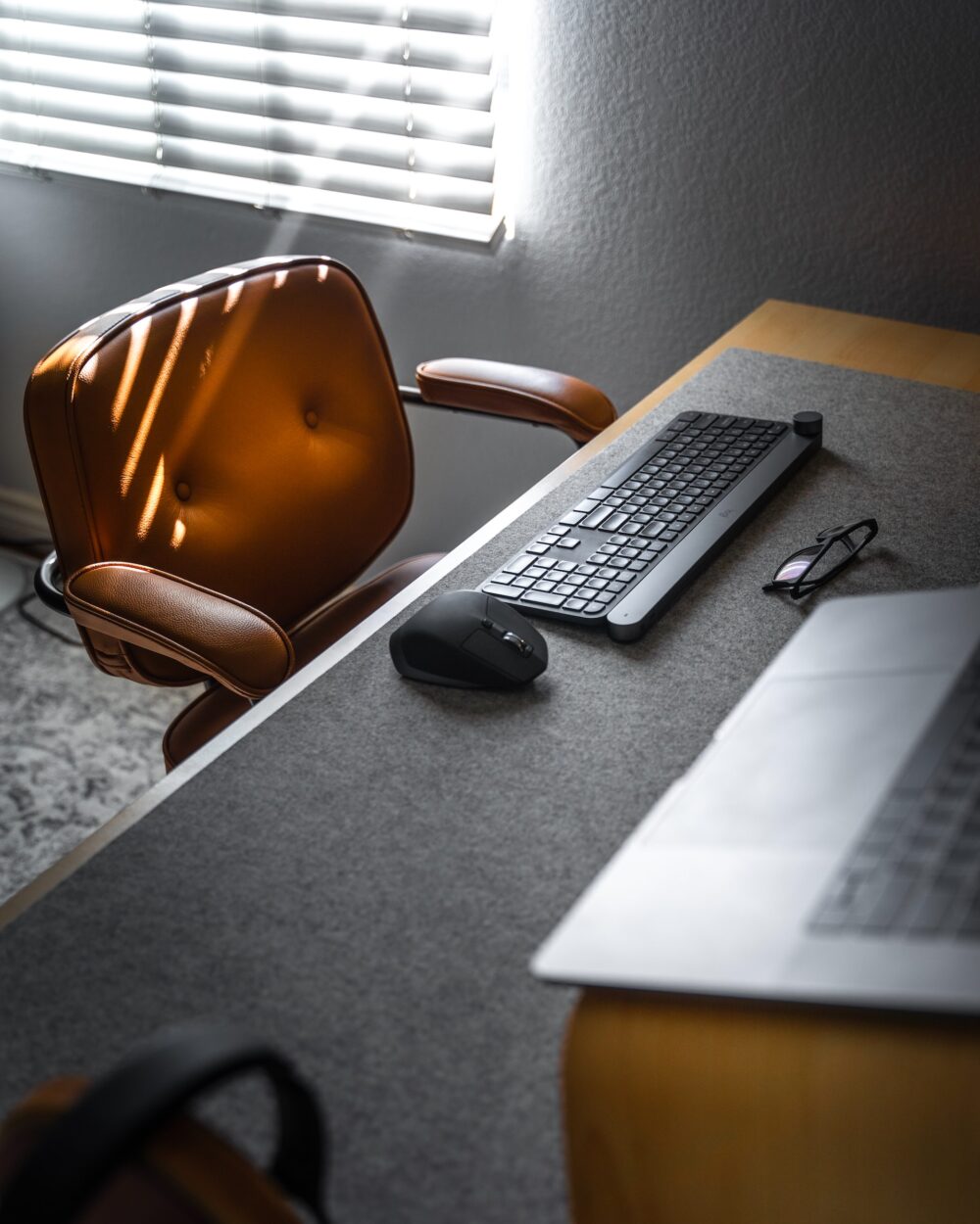 Work desk with leather chair