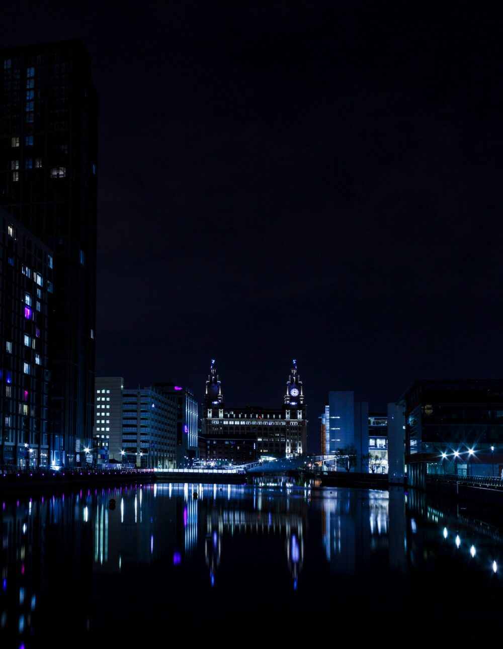 Liverpool UK lit up at night