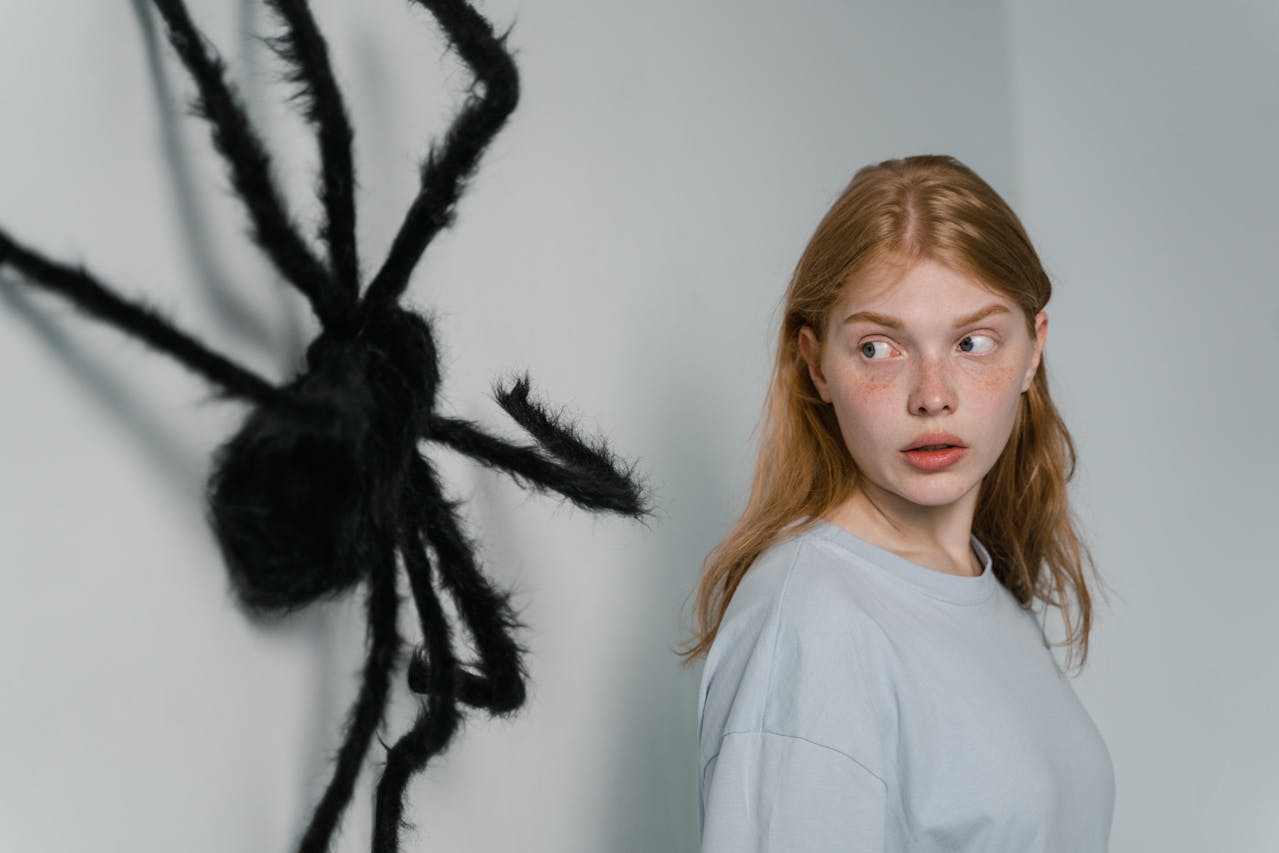 Woman scared of spider